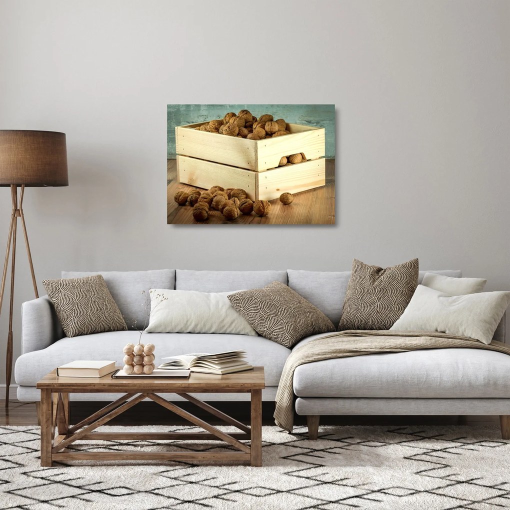 Tablou pe sticlă - Natură moartă de toamnă cu nuci (70x50 cm)