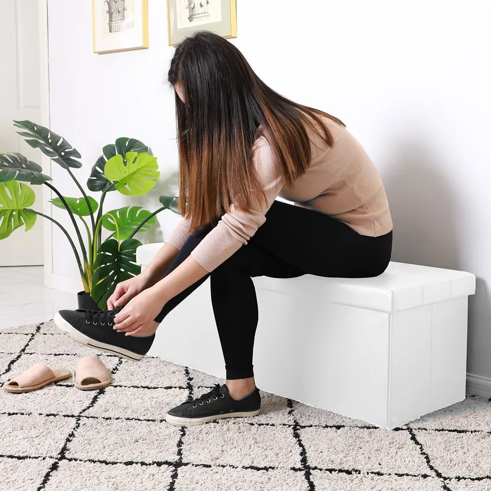 Taburet cu spațiu de depozitare BELLA, 115x40x40cm, alb Casaria