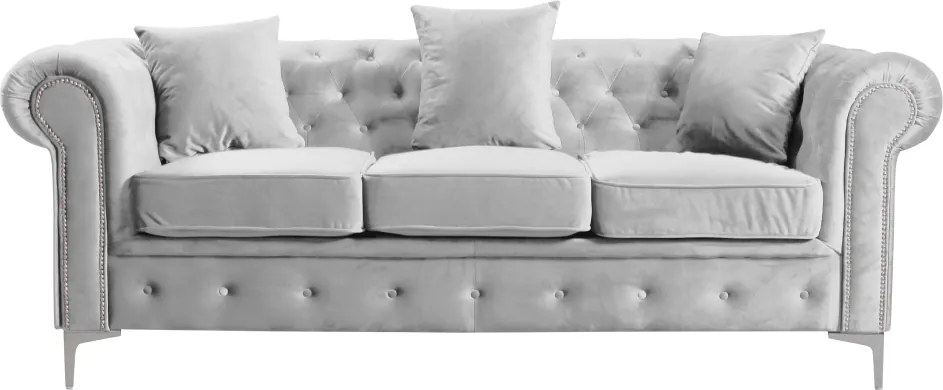 Canapea extensibilă de lux 3 locuri, stofă gri deschis Velvet, ROMANO