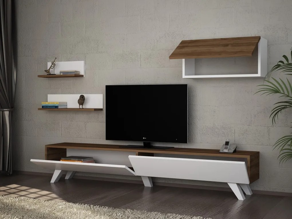 Comoda TV Caterina - Alb, Walnut