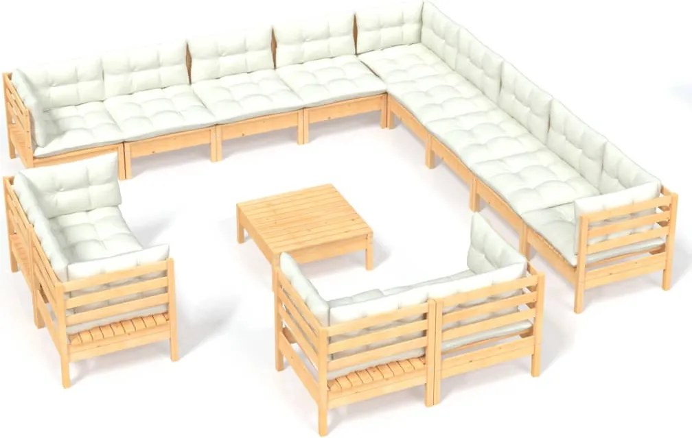 vidaXL Set de mobilier de grădină & perne 14 piese crem lemn masiv pin