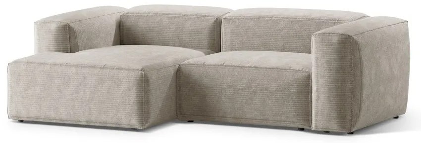 Colțar bej cu tapițerie din catifea reiată (cu colț pe partea stângă/cu șezlong) Bergamo – Cosmopolitan Design