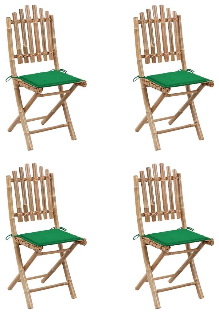Set mobilier de exterior pliabil, cu perne, 5 piese, bambus Verde, 40 x 40 x 4 cm, 5