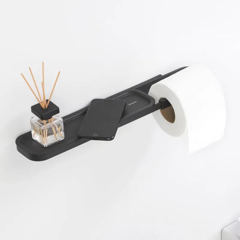 Suport hârtie igienică cu raft Brabantia MindSet 1005667, Instalare ușoară, Acoperire minerală, Gri închis