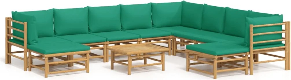 vidaXL Set mobilier de grădină cu perne verzi, 11 piese, bambus