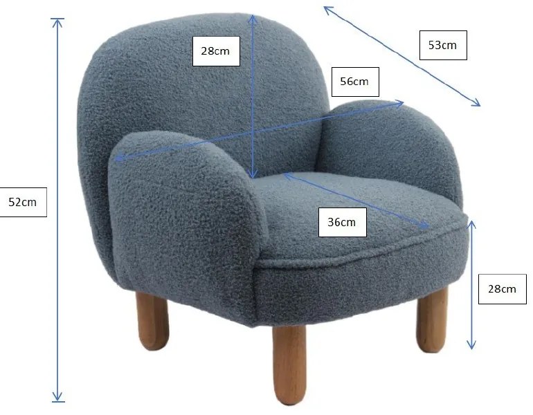 Fotoliu de copii albastru cu tapițerie din țesătură bouclé Rocky – Vipack