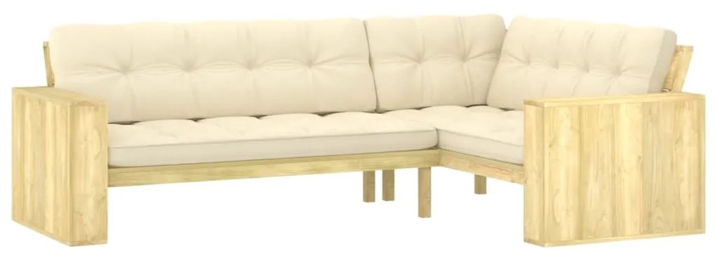 3065761 vidaXL Bancă de grădină de colț, cu perne, 239 cm, lemn de pin tratat