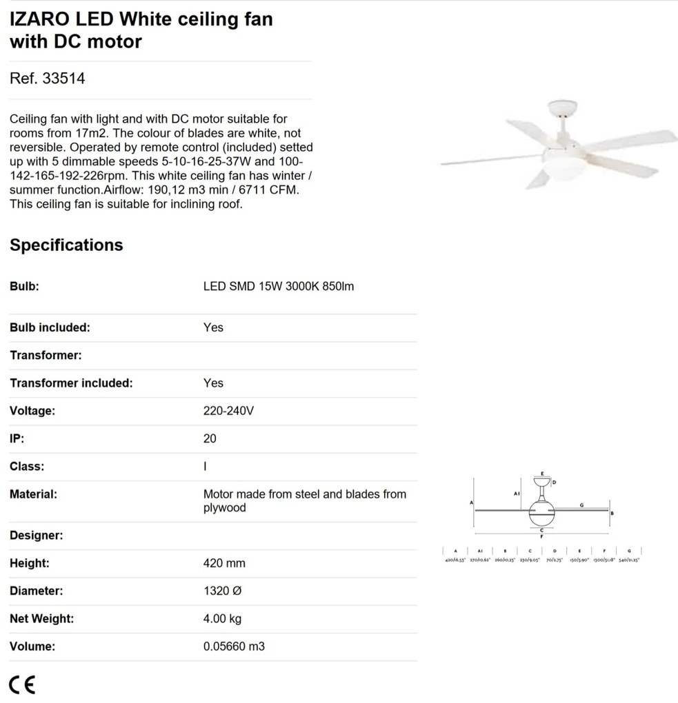 Lustra LED cu Ventilator si telecomanda design modern IZARO alb