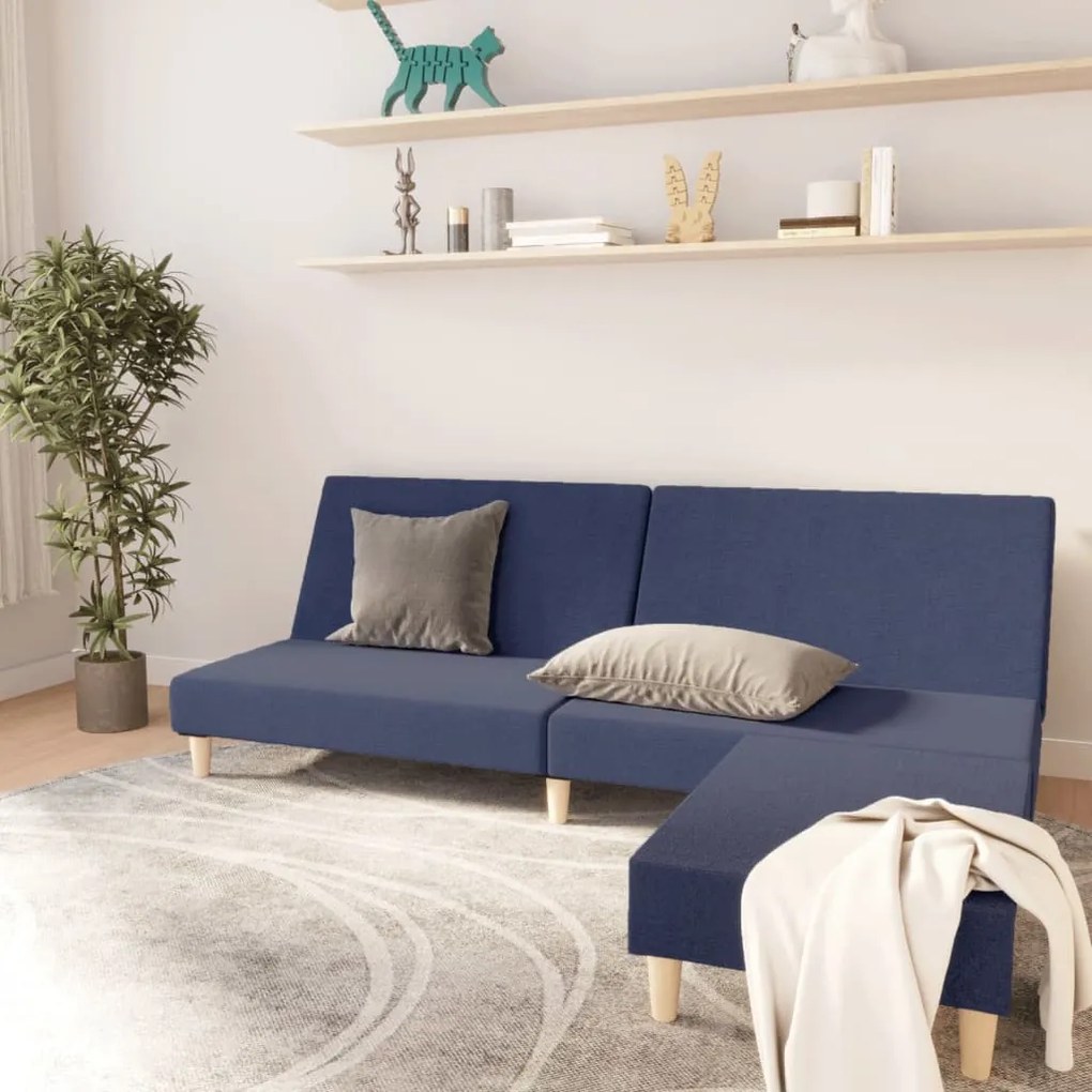 3080471 vidaXL Canapea extensibilă cu 2 locuri și taburet, albastru, țesătură