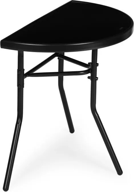 Masă balcon jumătate rotundă negru - sticlă cu structură metalică