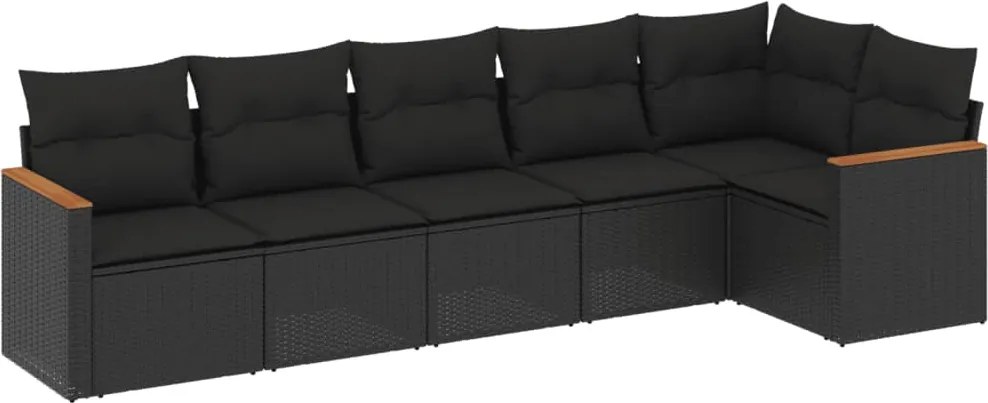 vidaXL Set mobilier de grădină cu perne, 6 piese, negru, poliratan