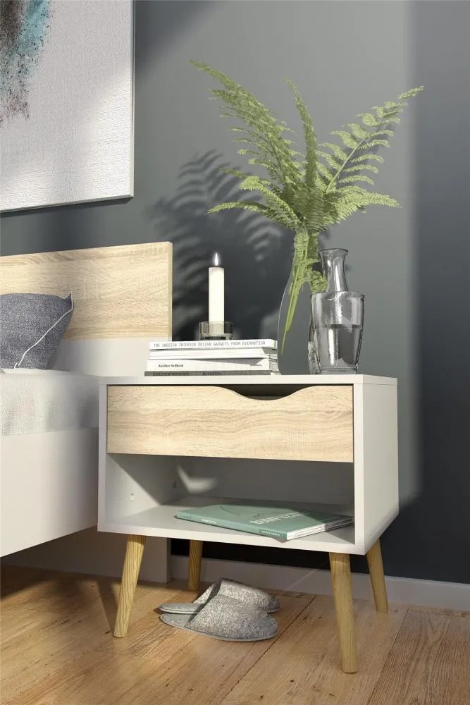 Noptiera alba cu decor stejar sonoma OSLO 75394