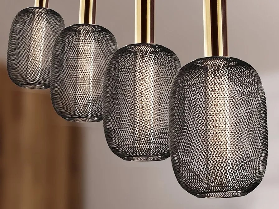 Lustra cu 4 pendule LED design modern Micron negru/auriu