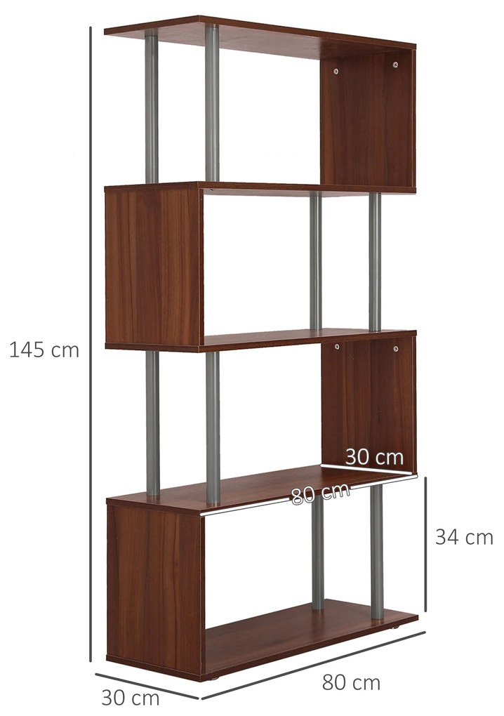 Homcom Biblioteca de Perete in Lemn, Castaniu, 80x30x145cm