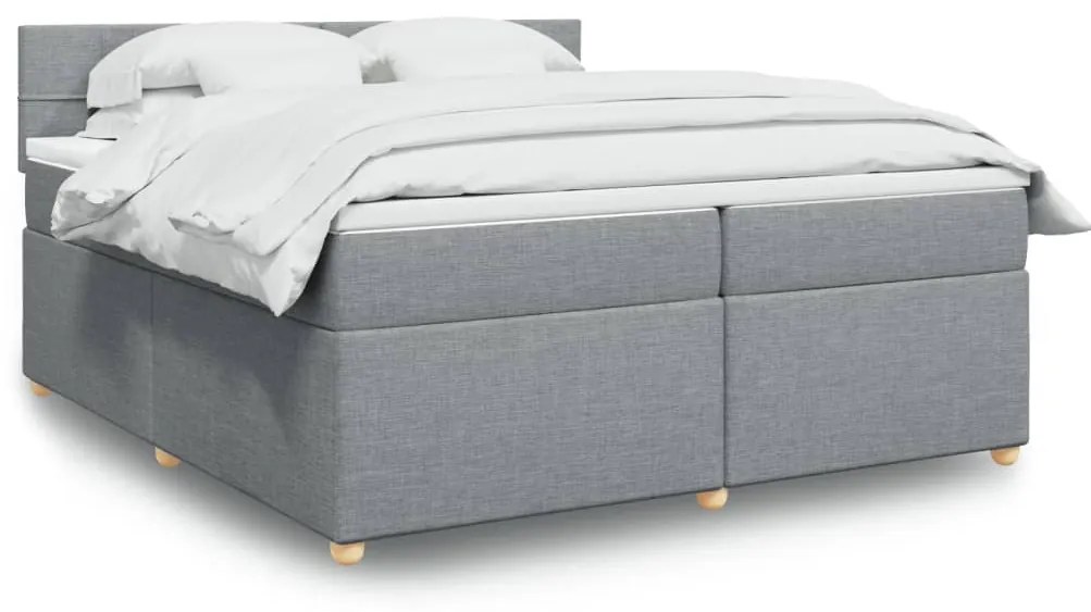vidaXL Pat box spring cu saltea, gri deschis, 200x200 cm, textil