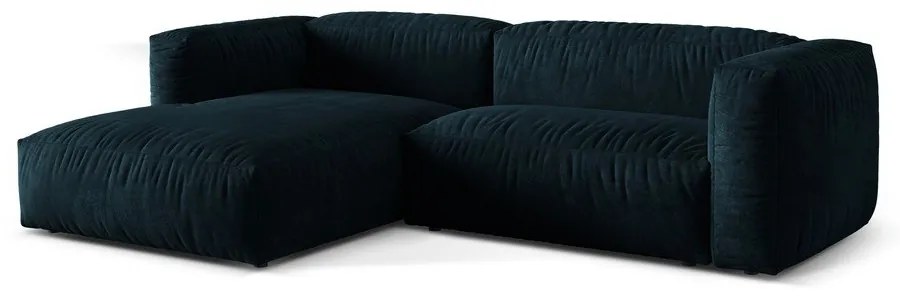 Colțar modular albastru închis cu tapițerie din catifea (cu colț pe partea stângă/cu șezlong) Martina – Micadoni