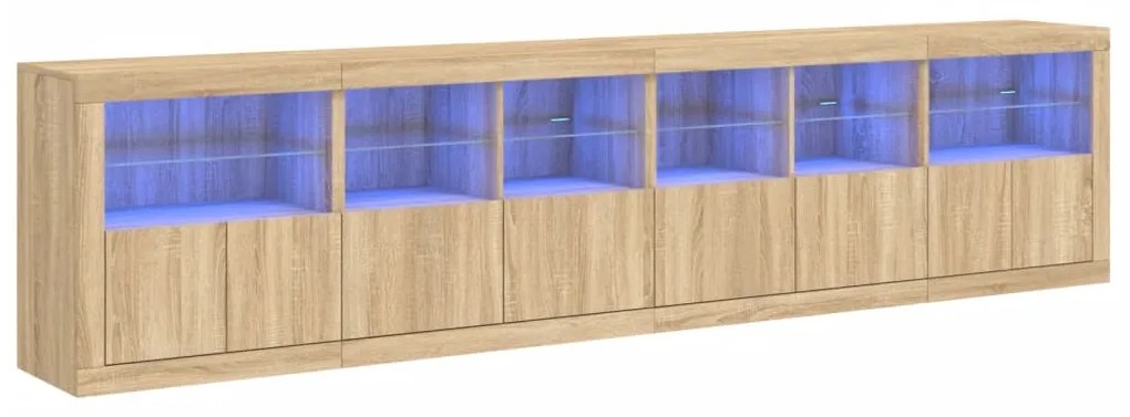 3209018 vidaXL Dulap cu lumini LED, stejar sonoma, 283x37x67 cm