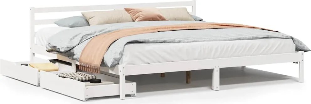 vidaXL Cadru de pat fără saltea, alb, 200x200 cm, lemn masiv pin