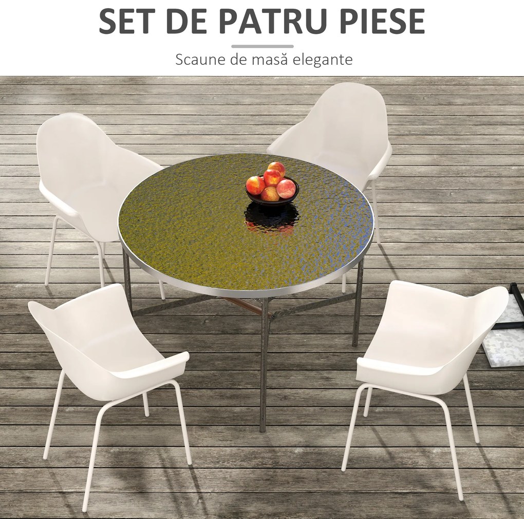 Outsunny Set de 4 Scaune de Grădină Gri, Stivuibile, cu Spătar Înalt și Cotieră, Cadru din Metal, Design Elegant pentru Exterior | Aosom Romania