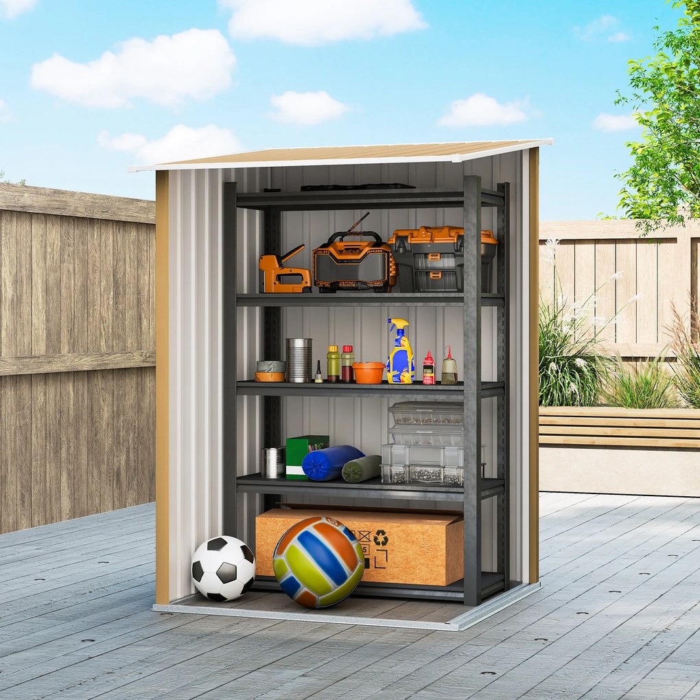 Outsunny Căsuță de Grădină 0.92m² din Oțel Galvanizat, Depozit pentru Unelte cu Ușă Blocabilă, Acoperiș Înclinat, 100x104x160 cm, Galben | Aosom Romania