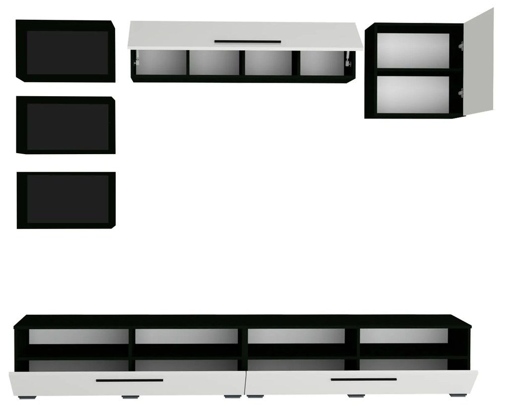 Living haaus Haga V18, Alb Lucios/Negru, MDF, L 240 cm