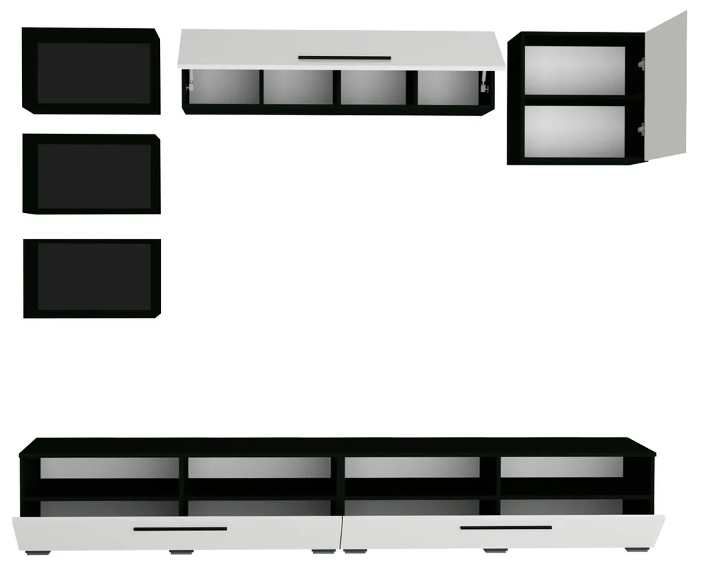 Living haaus Haga V18, Alb Lucios/Negru, MDF, L 240 cm