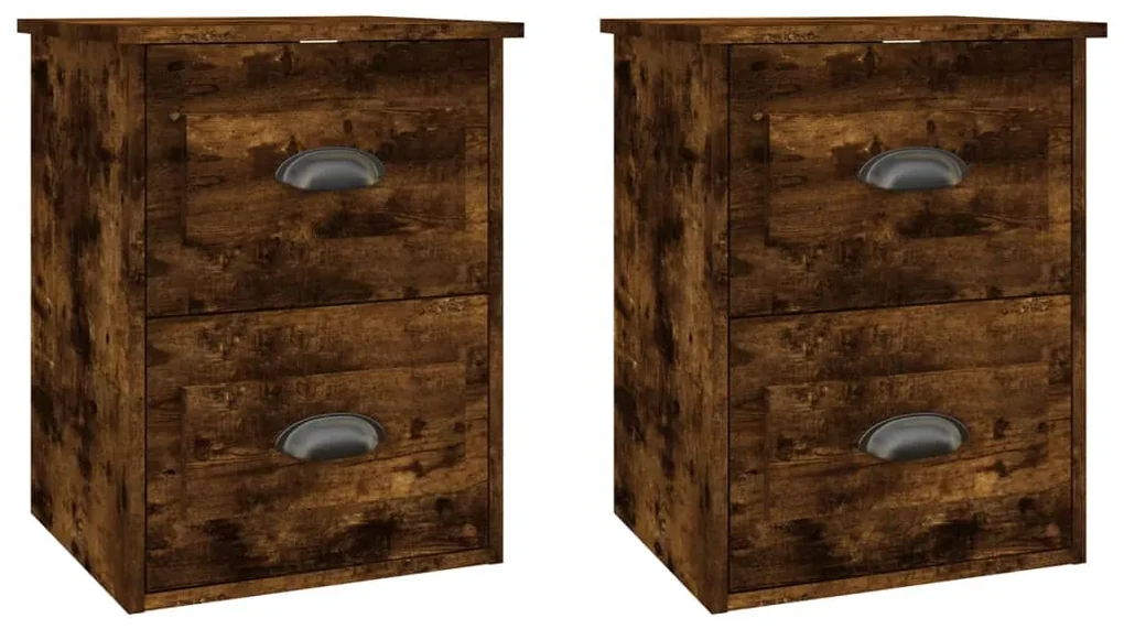 816403 vidaXL Noptiere pe perete, 2 buc., stejar afumat, 41,5x36x53 cm