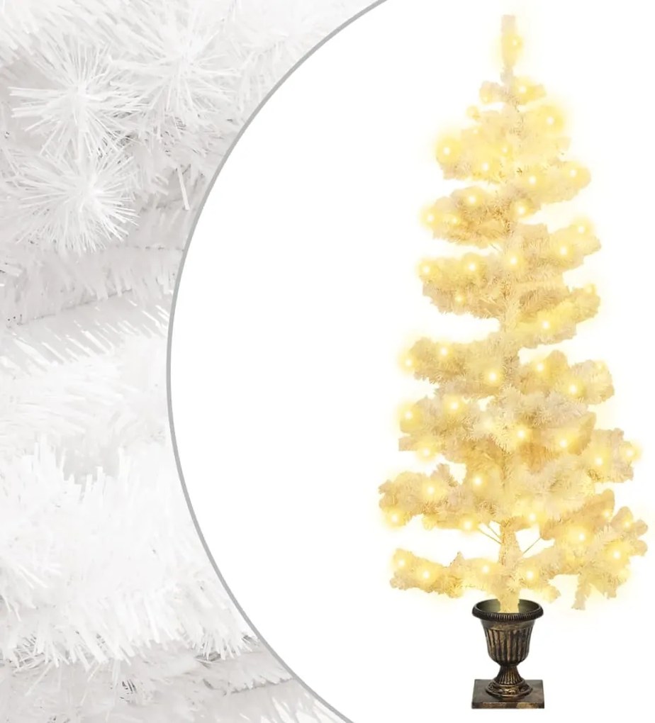 vidaXL Brad Crăciun pre-iluminat ondulat cu ghiveci, alb, 120 cm, PVC