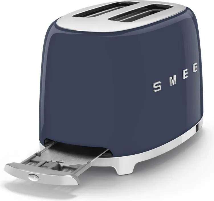 Prajitor de paine SMEG 50's Style TSF01NBEU, 950 W, 2 felii, 6 trepte, Tava pentru firimituri, Cablu integrat, Otel inoxidabil, Albastru inchis