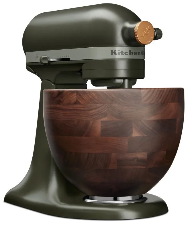 Mixer planetar KitchenAid Artisan Evergreen 5KSM180WSEEG, 300W, 4.7L, Actionare directa, 10 viteze, Cap înclinat, Bol din nuc, Verde inchis/Maro