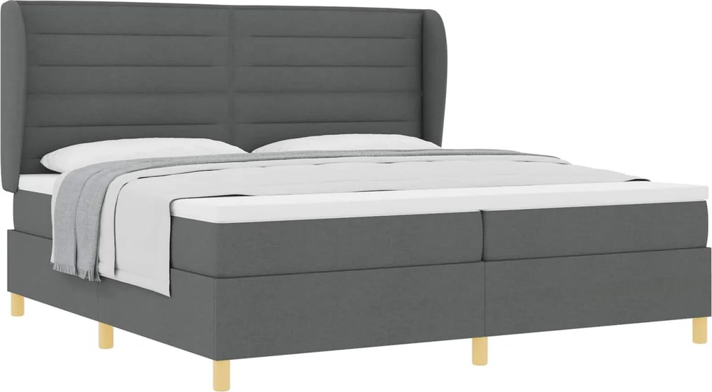 vidaXL Pat cu arcuri cu saltea Gri închis 200 x 200 cm țesătură