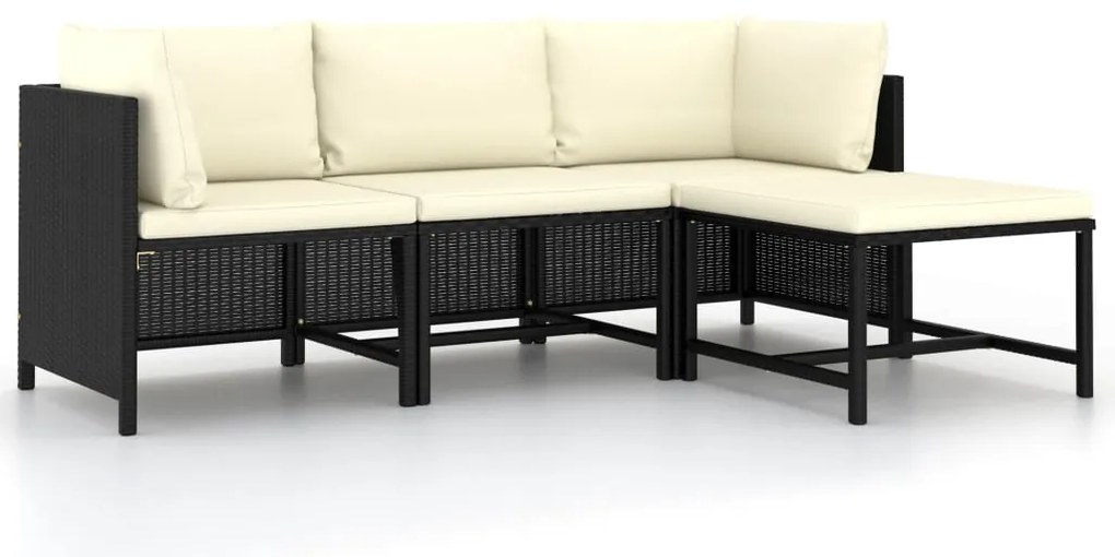 vidaXL Set mobilier de grădină cu perne, 4 piese, negru, poliratan