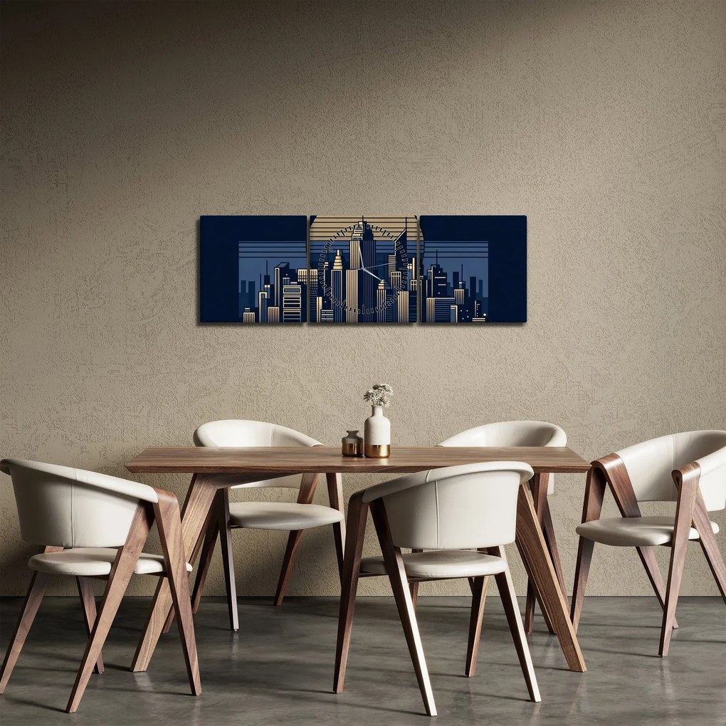 Tablou – Oraș geometric (cu ceas) (90x30 cm)