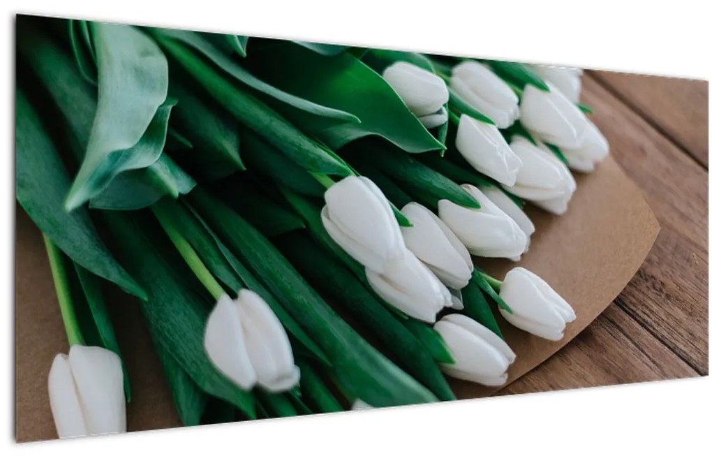 Tablou cu buchet de lalele albe (120x50 cm)