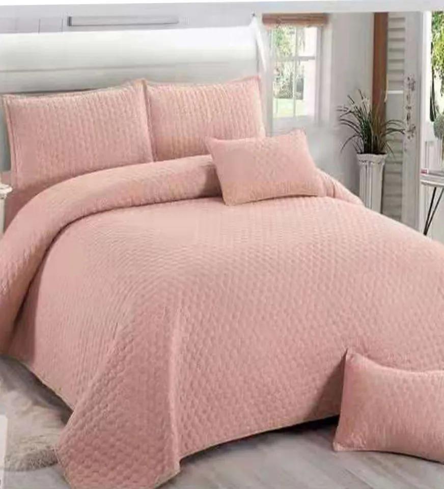 Cuvertura de pat matlasată, policoton, tesatura ranforce, 5 piese, roz pal, E260-04
