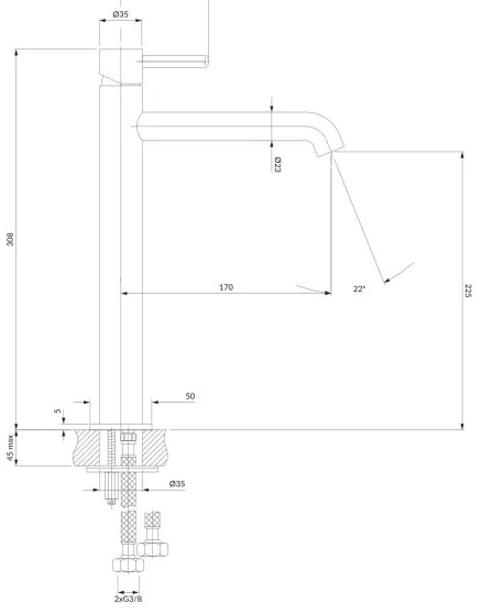 Baterie de lavoar OMNIRES Y1212NI Y 30,8 cm nichel periat