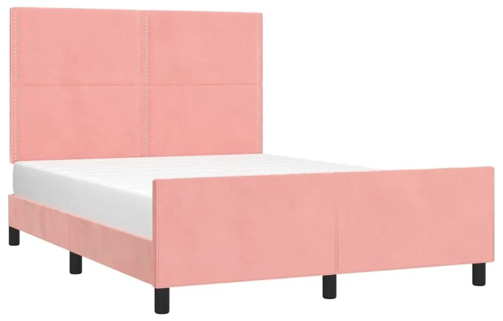 Cadru de pat cu tablie, roz, 140x200 cm, catifea Roz, 140 x 200 cm, Culoare unica si cuie de tapiterie