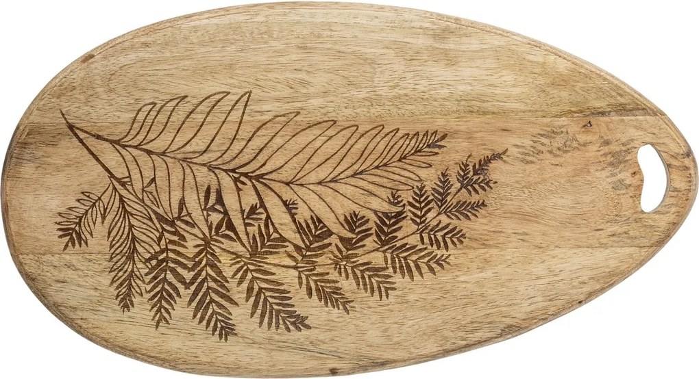 Platou de servire oval din lemn de mango, cu model gravat, natur , 40x21,5x2 cm, „Moya"