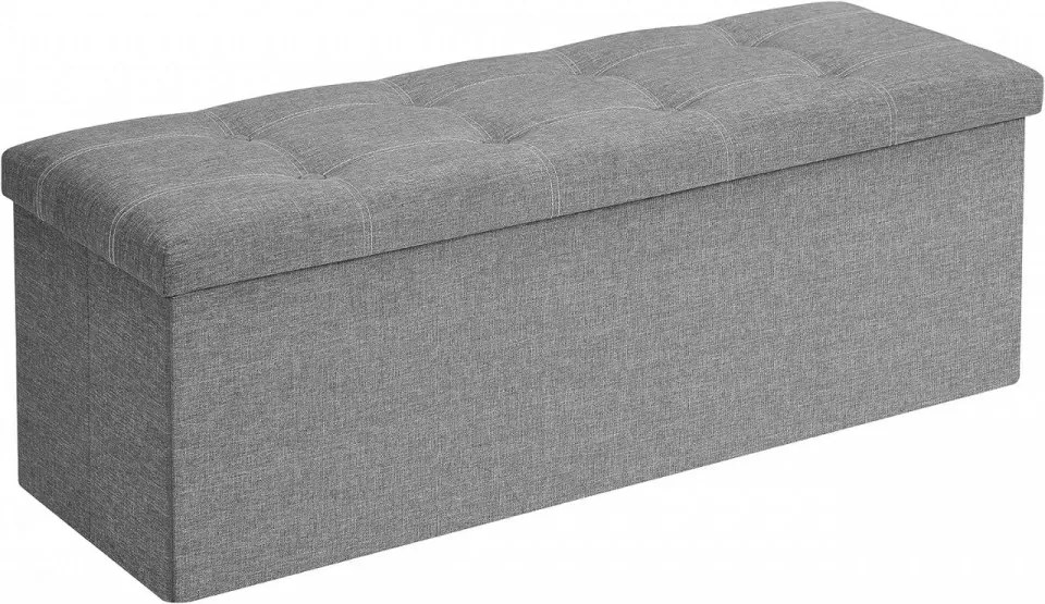 Bancheta versatila cu capac, 110 x 38 x 38 cm, MDF / textil, gri deschis, Songmics