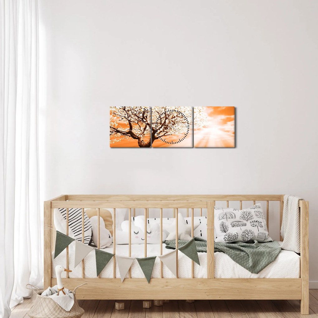 Tabloul cu pomul portocaliu (cu ceas) (90x30 cm)
