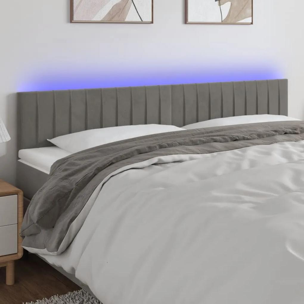 3121910 vidaXL Tăblie de pat cu LED, gri deschis, 180x5x78/88 cm, catifea