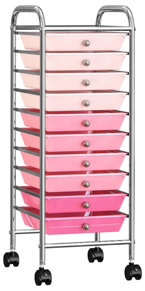 vidaXL Cărucior de depozitare mobil cu 10 sertare, roz ombre, plastic