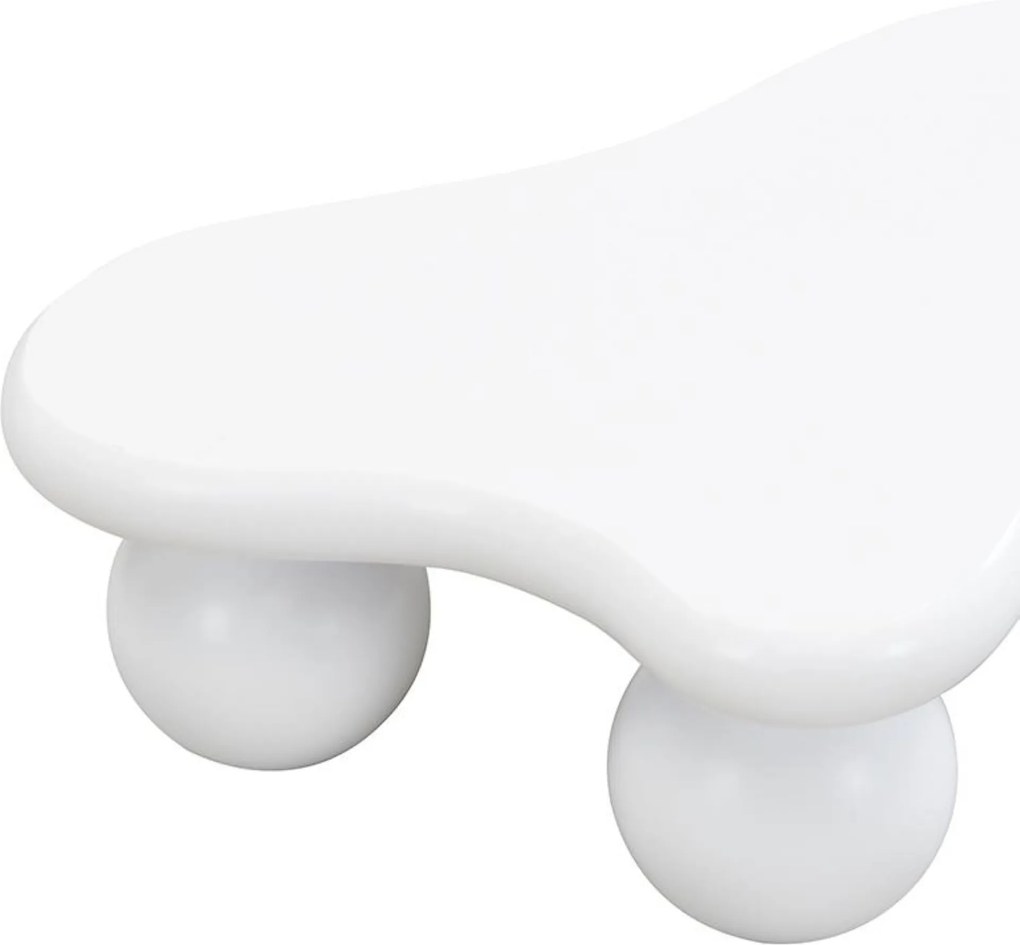 Masă de cafea în stil de nor, cu iluminare LED și design cu picioare rotunde, 95x62,5x32 cm, Alb