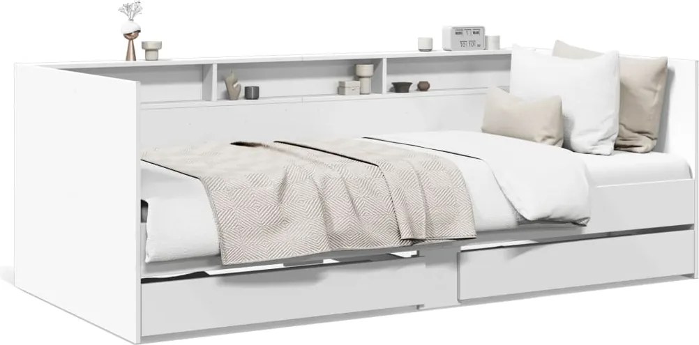 vidaXL Pat de zi cu sertare fără saltea, alb, 75x190 cm