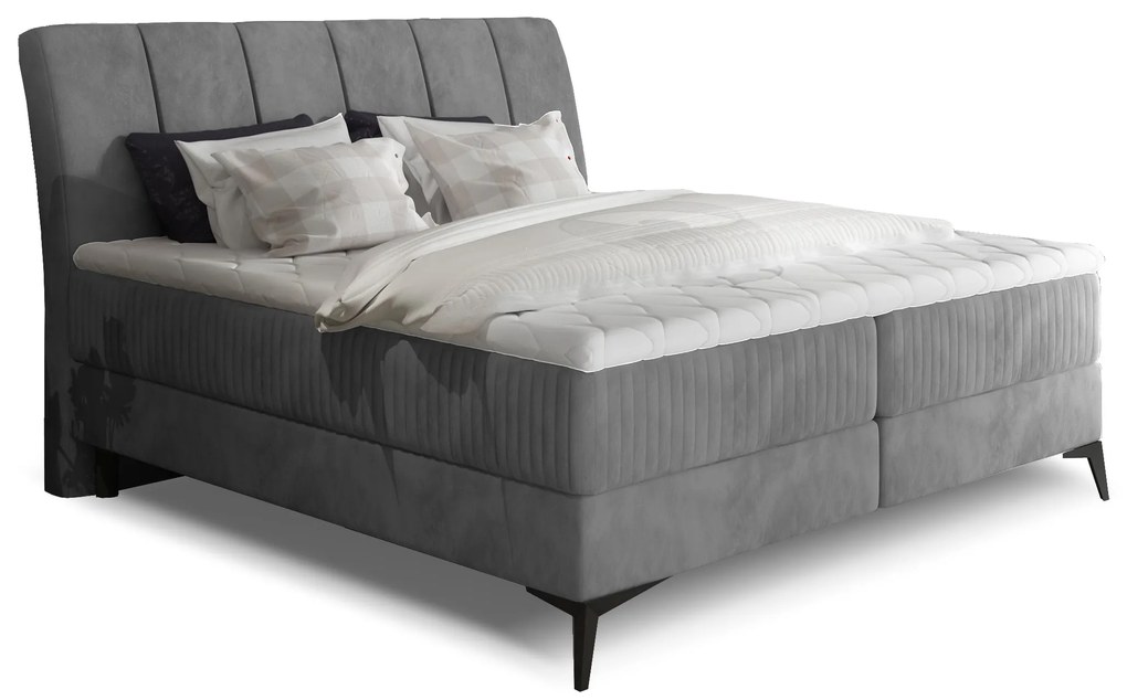 Pat matrimonial Boxspring 160 cm Alberto (gri închis) (cu saltele). 1027365