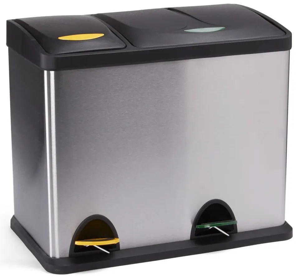 Coș de gunoi argintiu mat pentru reciclare/cu pedală 18+8 l din oțel Tri Selectif – MSV