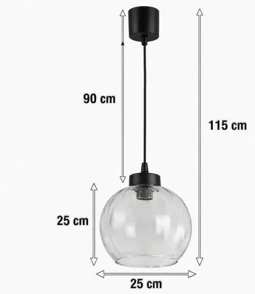 Brilagi - Pendul LED pe cablu RETRO GLASS 1xE27/60W/230V Ø 25 cm negru/transparent