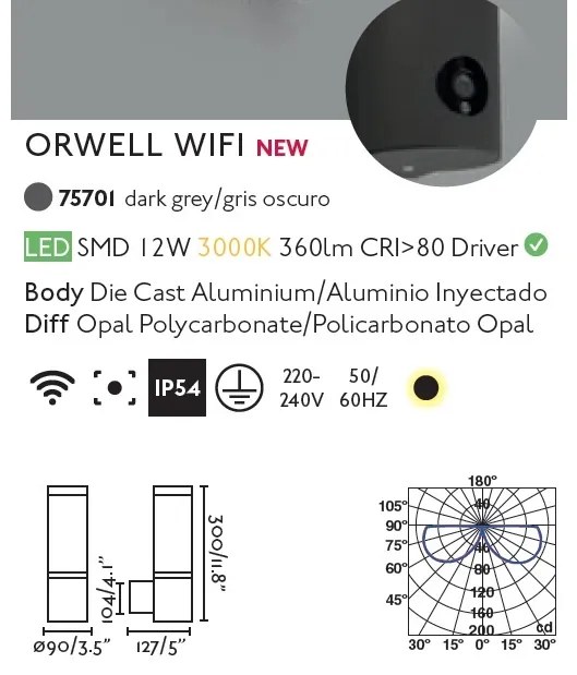 Aplica LED de exterior cu Camera de Securitate WIFI / Microfon / Difuzor ORWELL