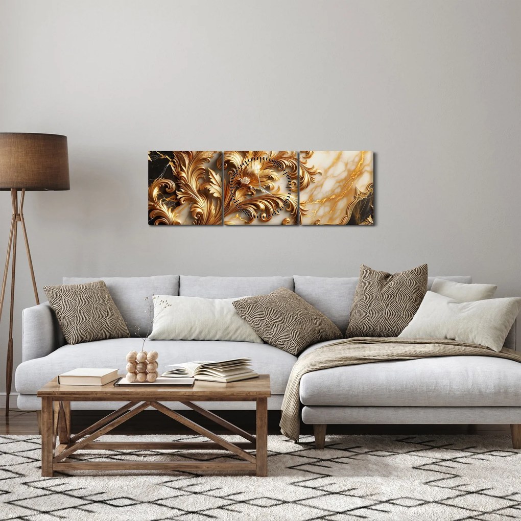 Tablou - Marmură cu auriu (cu ceas) (90x30 cm)