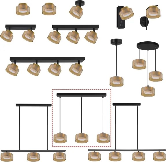 Brilagi - LED Lustră suspendată pe cablu AURA LUX 3xGX53/30W/230V negru/auriu
